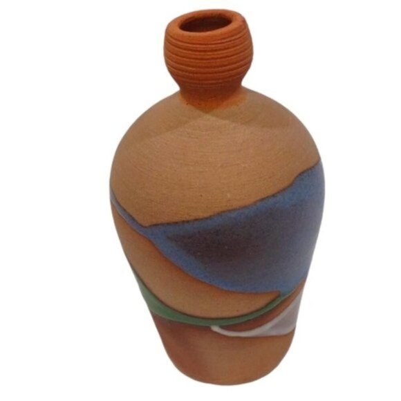 Vintage Alfa Dom Blue Green White Drip Glaze Pottery Vase Dominican Republic - Picture 1 of 7